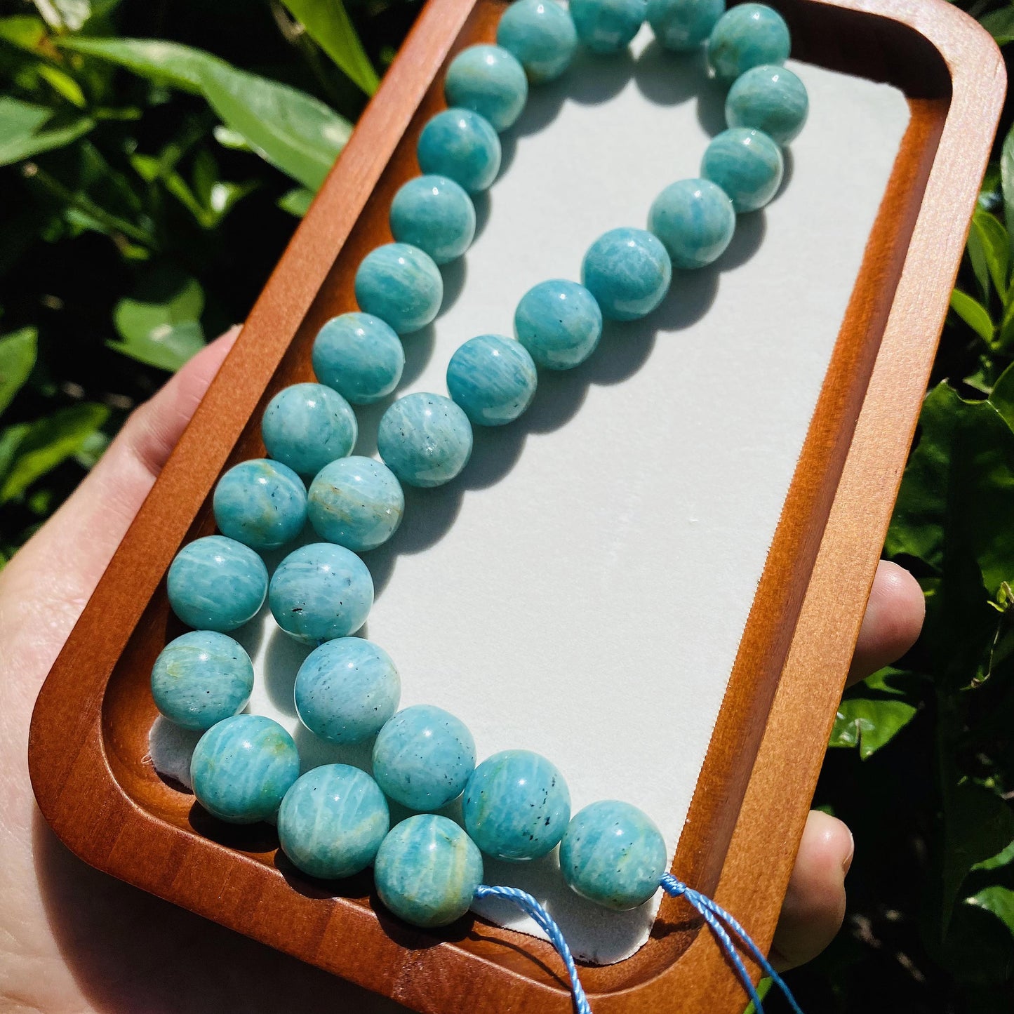 Natürliche Amazonit Perlen rund 14mm, glatte Edelstein Strang für Schmuckherstellung, Boho DIY Bastelperlen, Heilstein Kette Armband Perlen