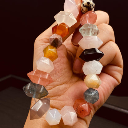 Bunte natürliche Edelstein Doppelspitzen Perlen Mix für Boho Schmuckherstellung DIY Armband Halskette Heilstein Bastelperlen Halbstrang