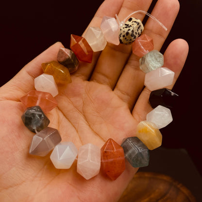 Bunte natürliche Edelstein Doppelspitzen Perlen Mix für Boho Schmuckherstellung DIY Armband Halskette Heilstein Bastelperlen Halbstrang