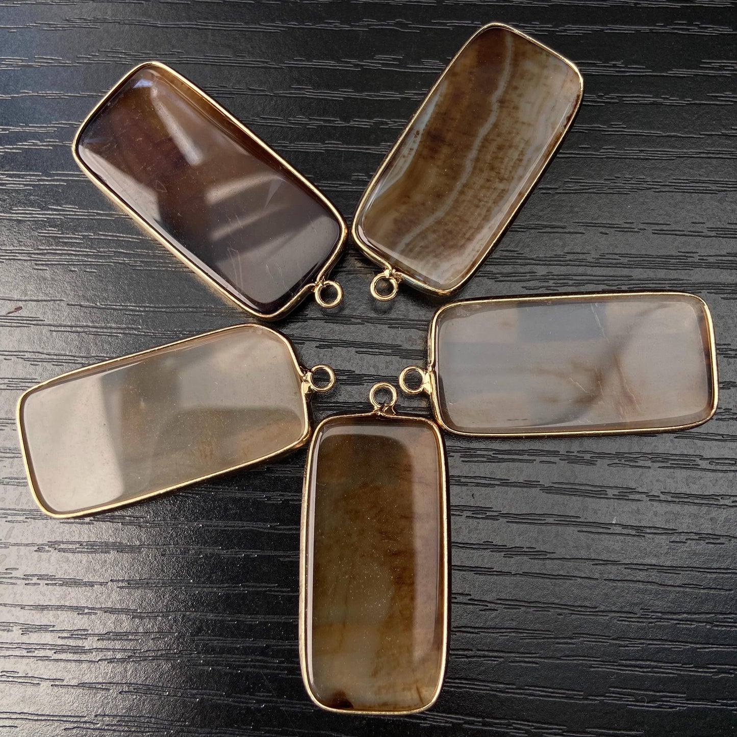 Natürlicher Achat Anhänger für DIY Schmuck · Goldrand · Facettierter rechteckiger Edelstein · Boho Bastelperle für Halskette