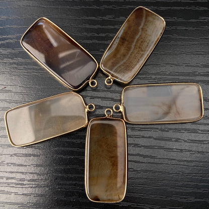 Natürlicher Achat Anhänger für DIY Schmuck · Goldrand · Facettierter rechteckiger Edelstein · Boho Bastelperle für Halskette
