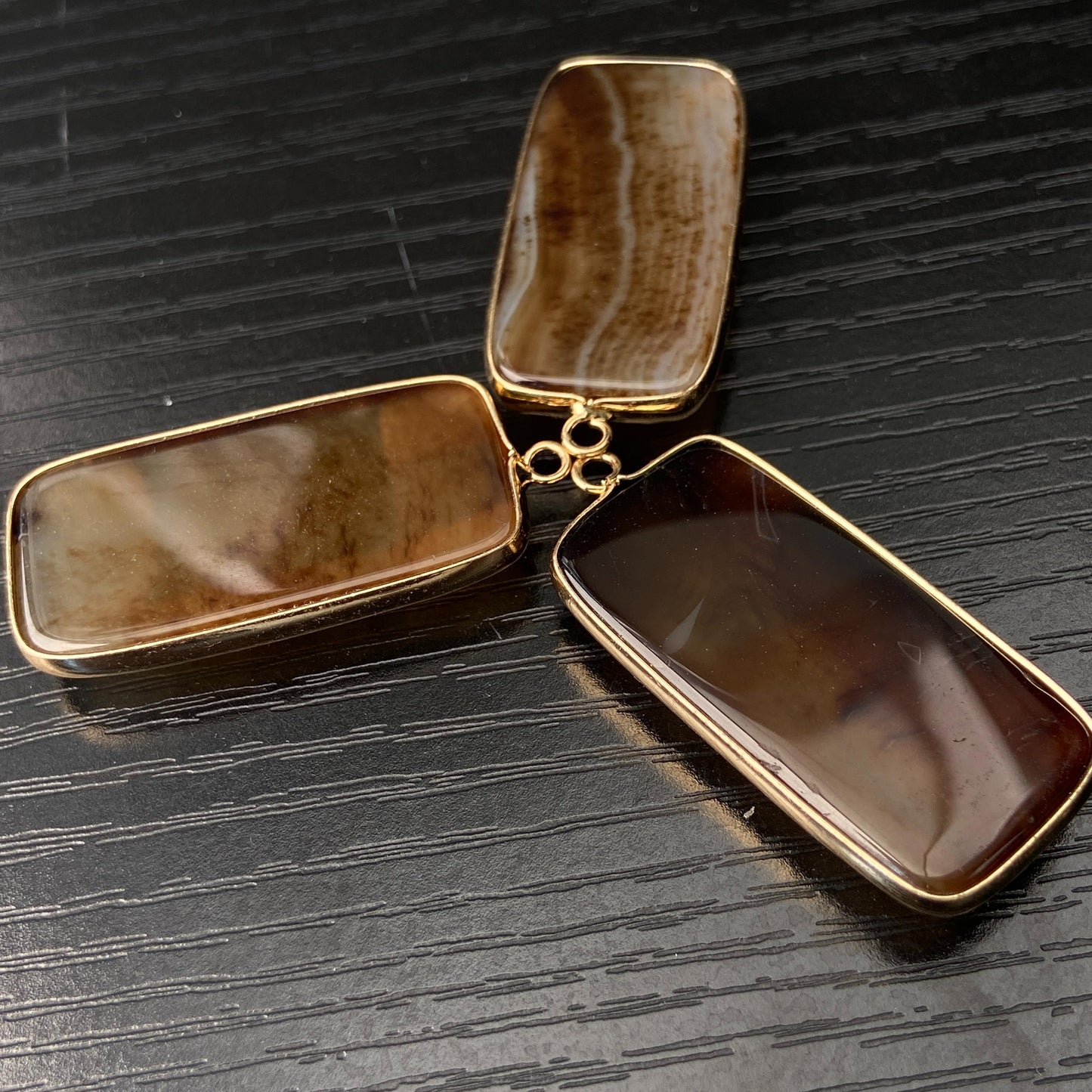 Natürlicher Achat Anhänger für DIY Schmuck · Goldrand · Facettierter rechteckiger Edelstein · Boho Bastelperle für Halskette