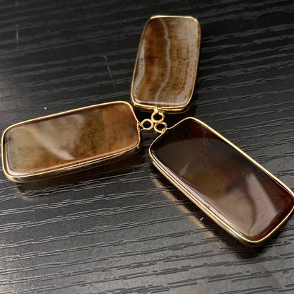 Natürlicher Achat Anhänger für DIY Schmuck · Goldrand · Facettierter rechteckiger Edelstein · Boho Bastelperle für Halskette