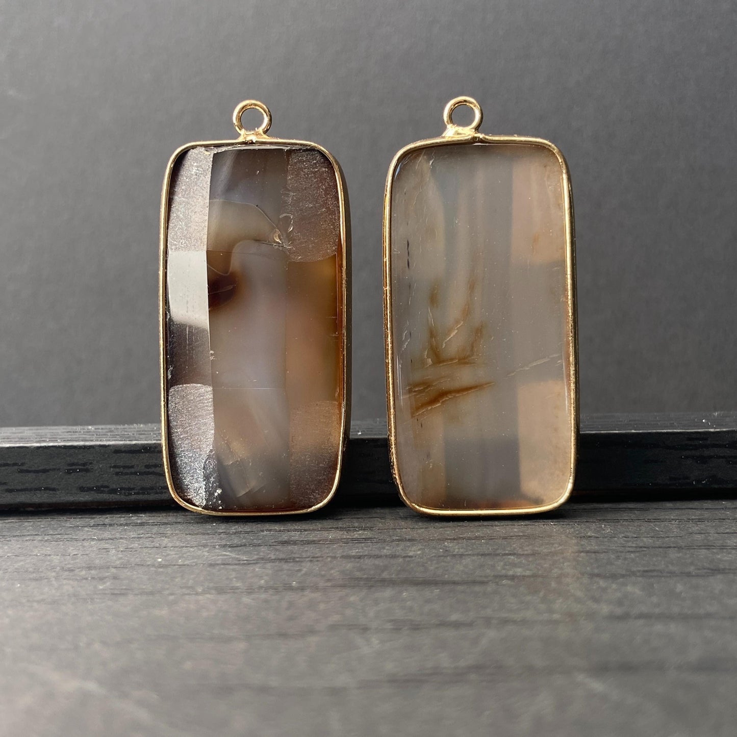 Natürlicher Achat Anhänger für DIY Schmuck · Goldrand · Facettierter rechteckiger Edelstein · Boho Bastelperle für Halskette