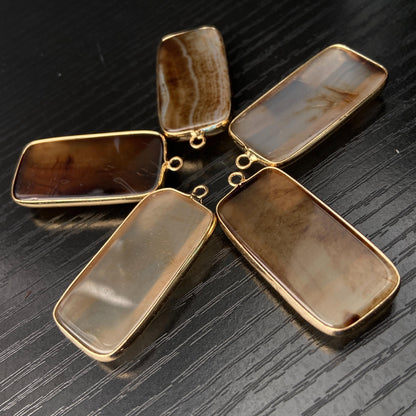 Natürlicher Achat Anhänger für DIY Schmuck · Goldrand · Facettierter rechteckiger Edelstein · Boho Bastelperle für Halskette