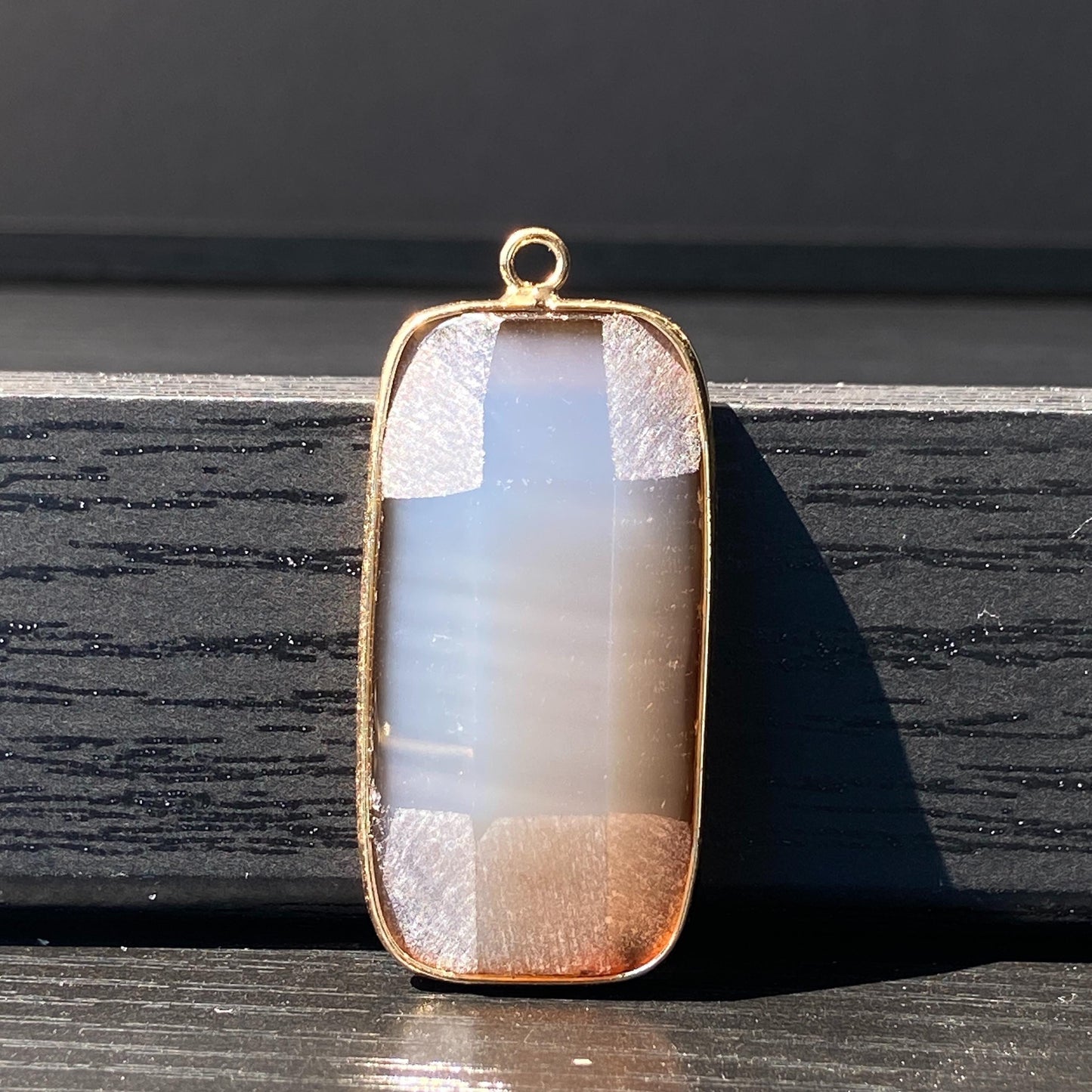 Natürlicher Achat Anhänger für DIY Schmuck · Goldrand · Facettierter rechteckiger Edelstein · Boho Bastelperle für Halskette