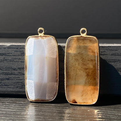 Natürlicher Achat Anhänger für DIY Schmuck · Goldrand · Facettierter rechteckiger Edelstein · Boho Bastelperle für Halskette