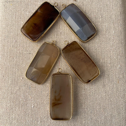 Natürlicher Achat Anhänger für DIY Schmuck · Goldrand · Facettierter rechteckiger Edelstein · Boho Bastelperle für Halskette