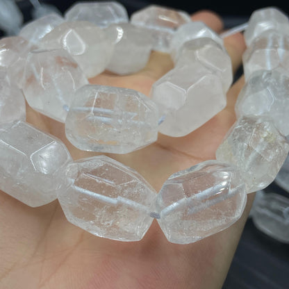 Facettierte Naturstein Perlen für Boho Schmuck DIY Projekte, Klarer Kristall für Heilstein Armband Kette Basteln 40cm Strang