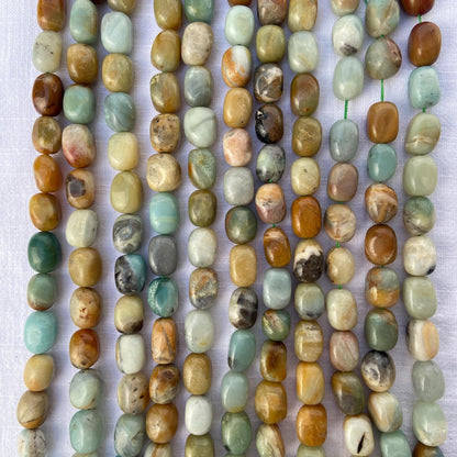 Boho Schmuckperlen für Armbänder Halsketten, Natürlicher Amazonit Edelstein, Bunte Nugget Perlenstrang für DIY Projekte
