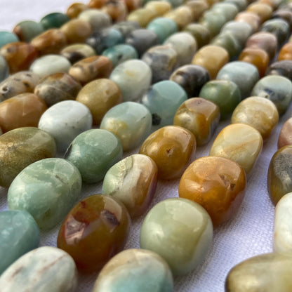 Boho Schmuckperlen für Armbänder Halsketten, Natürlicher Amazonit Edelstein, Bunte Nugget Perlenstrang für DIY Projekte