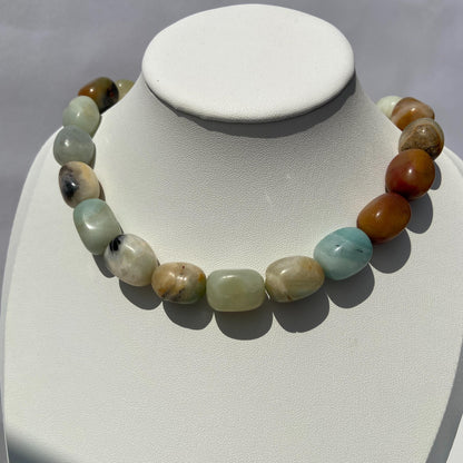 Boho Schmuckperlen für Armbänder Halsketten, Natürlicher Amazonit Edelstein, Bunte Nugget Perlenstrang für DIY Projekte