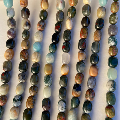 Bunte Natursteinperlen für Schmuckherstellung, Gemischte Achat und Amazonit Trommelsteine, Boho Chakra Nugget Strang für DIY Armbänder