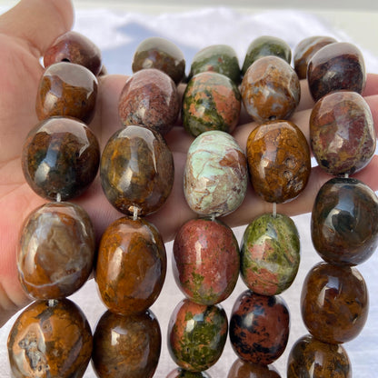 Natürliche indische Achat Edelsteinperlen für DIY Schmuck – Große polierte Nugget Ovalperlen in Erdtönen für Armband & Halskettenherstellung