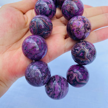 Große Charoit Perlen lila Naturstein rund poliert DIY Schmuckperlen für Armbänder Ketten Hauptperle Heilstein 24mm
