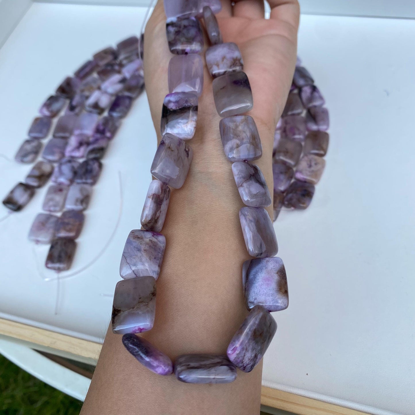 Natürliche lila Achat Rechteck-Perlen für Schmuckherstellung, polierte Edelsteinperlen, DIY Boho Stil, für Halsketten & Armbänder