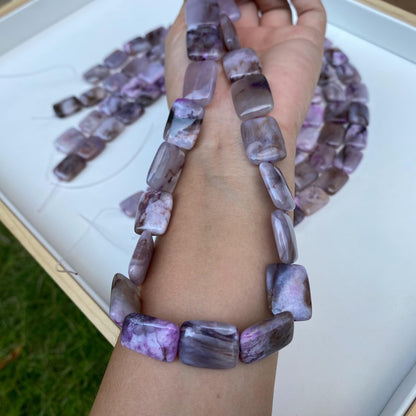 Natürliche lila Achat Rechteck-Perlen für Schmuckherstellung, polierte Edelsteinperlen, DIY Boho Stil, für Halsketten & Armbänder