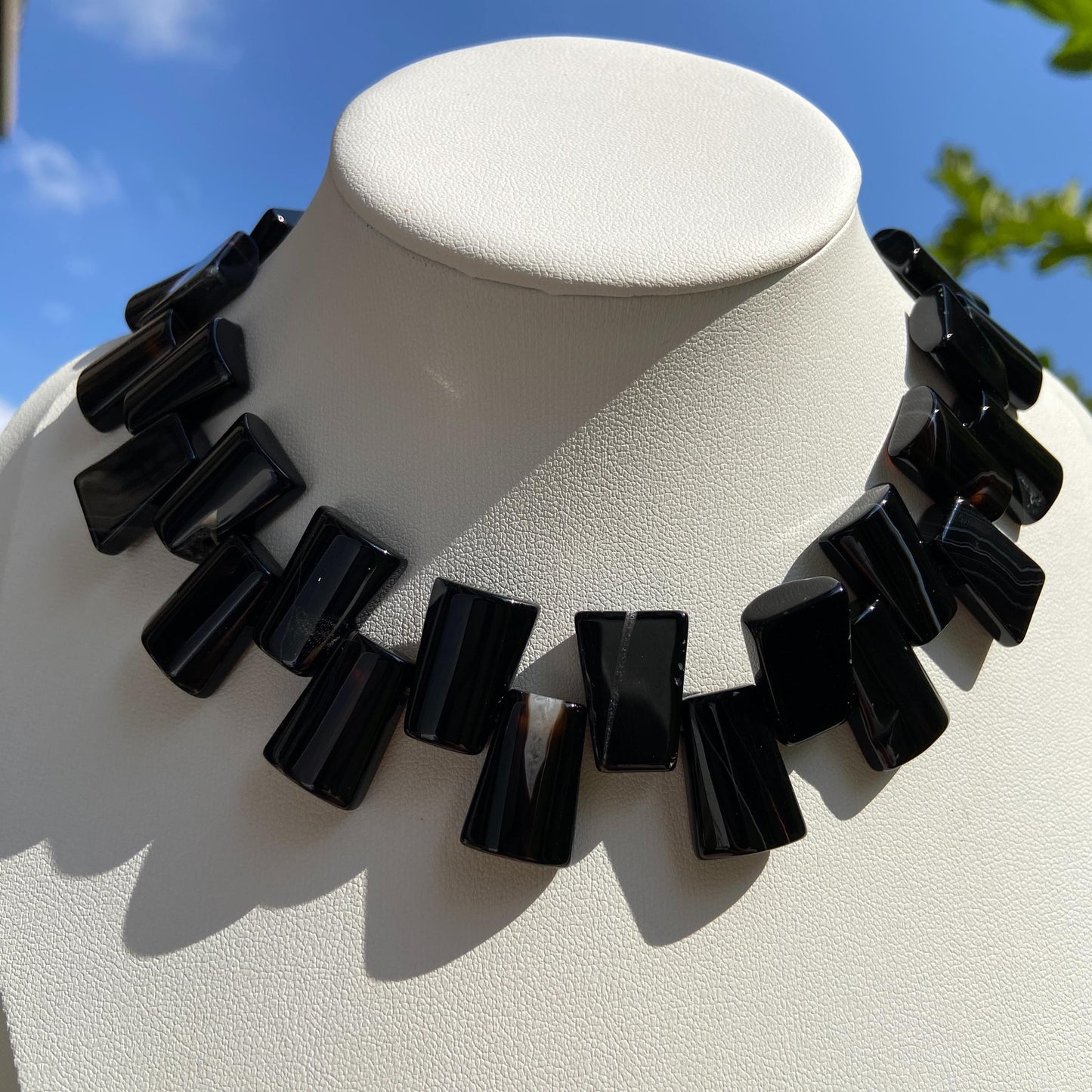 Natürliche Schwarze Achat-Perlen – Polierte Edelstein-Treppenperlen für Schmuckherstellung, Mala, Energieheilung & Boho DIY-Projekte,