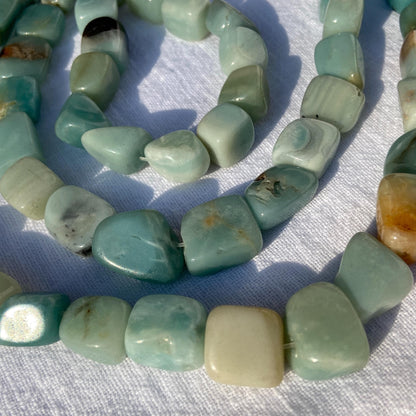 Chunky Amazonit Nugget Perlen in sanftem Türkisgrün für DIY Schmuckherstellung, natürliche Edelsteinperlen im Boho Stil, ca. 38cm Strang