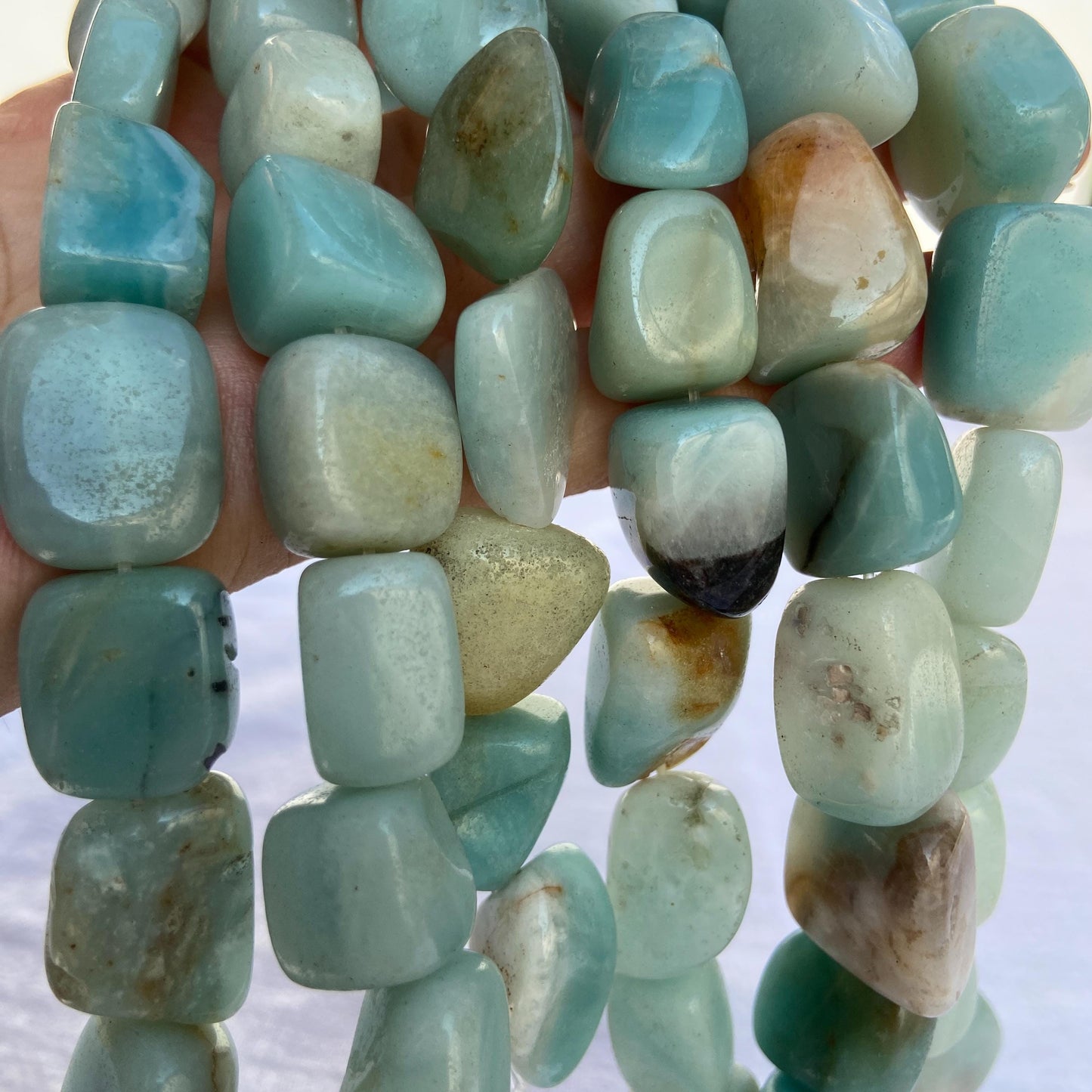 Chunky Amazonit Nugget Perlen in sanftem Türkisgrün für DIY Schmuckherstellung, natürliche Edelsteinperlen im Boho Stil, ca. 38cm Strang