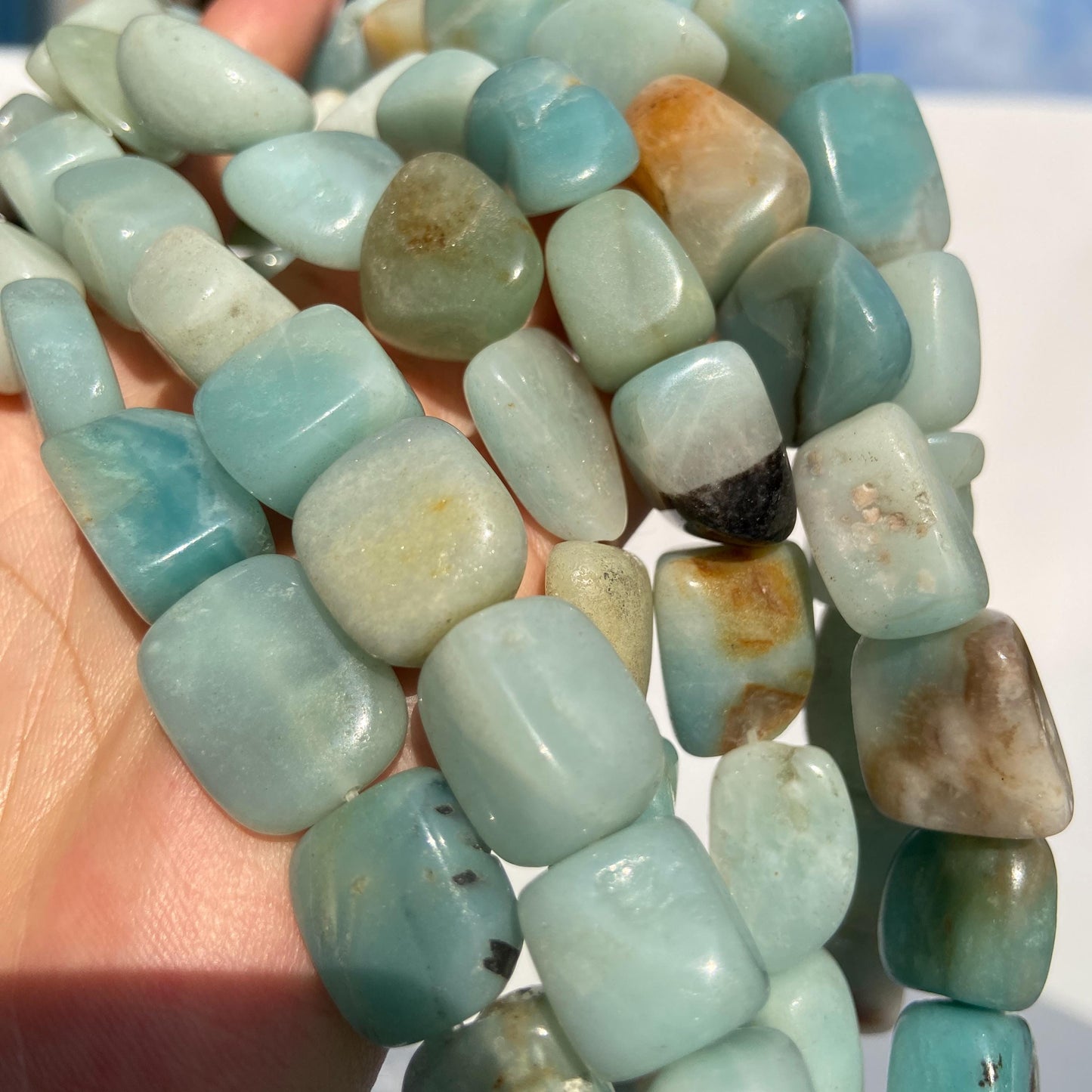 Chunky Amazonit Nugget Perlen in sanftem Türkisgrün für DIY Schmuckherstellung, natürliche Edelsteinperlen im Boho Stil, ca. 38cm Strang
