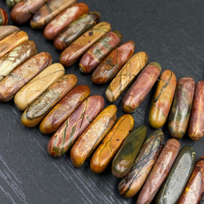 Naturstein Perlen Picasso Jaspis Spike Form für Boho Schmuck DIY, Bastelperlen zum Ketten Ohrringe Armband Design, 38cm Strang