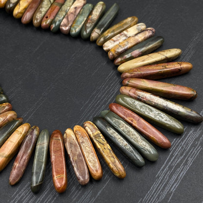 Naturstein Perlen Picasso Jaspis Spike Form für Boho Schmuck DIY, Bastelperlen zum Ketten Ohrringe Armband Design, 38cm Strang