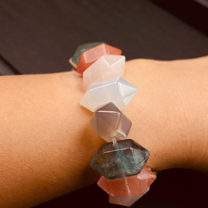 Bunte natürliche Edelstein Doppelspitzen Perlen Mix für Boho Schmuckherstellung DIY Armband Halskette Heilstein Bastelperlen Halbstrang