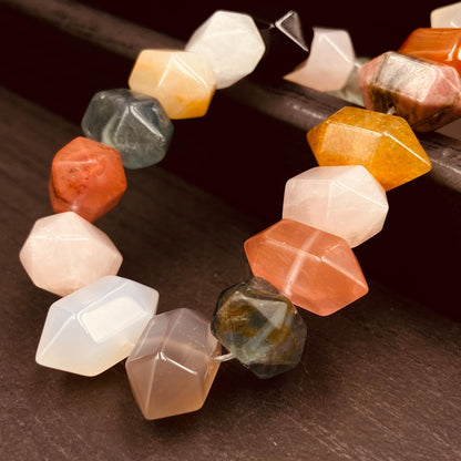 Bunte natürliche Edelstein Doppelspitzen Perlen Mix für Boho Schmuckherstellung DIY Armband Halskette Heilstein Bastelperlen Halbstrang