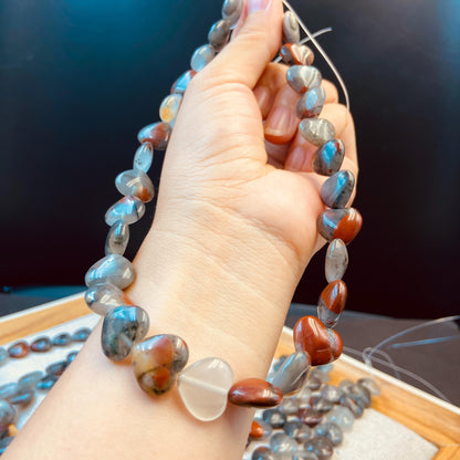 Natürliche Drachenblutstein Herzperlen für Boho Schmuckherstellung DIY Armband Halskette Heilstein Bastelperlen Geschenkidee Naturstein Mix
