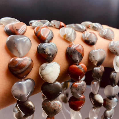 Natürliche Drachenblutstein Herzperlen für Boho Schmuckherstellung DIY Armband Halskette Heilstein Bastelperlen Geschenkidee Naturstein Mix