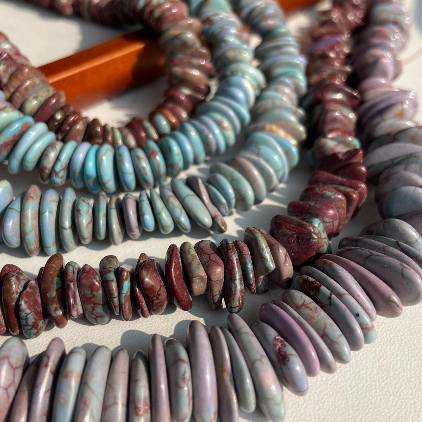 Rekonstituierte Türkis Perlen · Lila Scheibenstein für Schmuck DIY · Boho Naturstein Großlochperlen · 38cm Edelsteinstrang