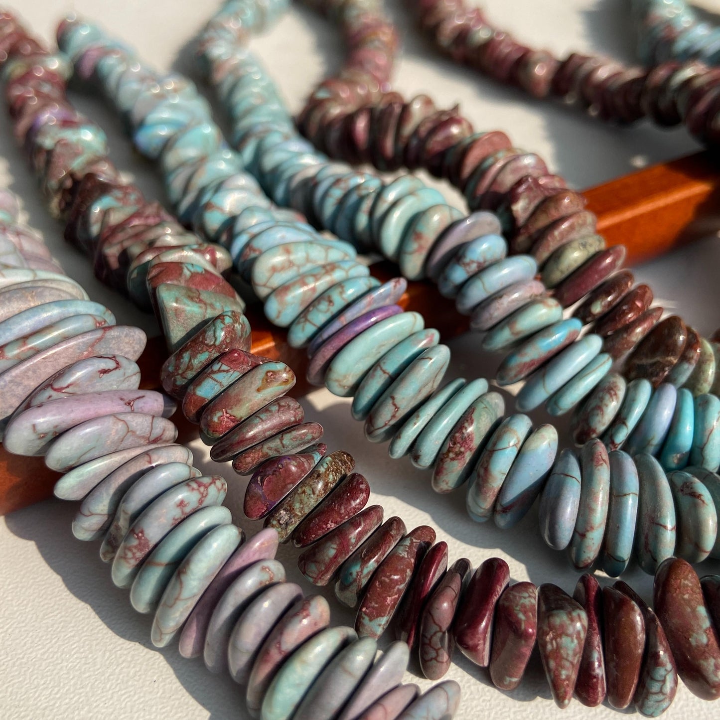 Rekonstituierte Türkis Perlen · Lila Scheibenstein für Schmuck DIY · Boho Naturstein Großlochperlen · 38cm Edelsteinstrang