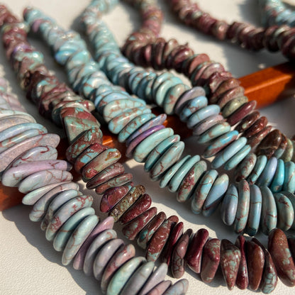 Rekonstituierte Türkis Perlen · Lila Scheibenstein für Schmuck DIY · Boho Naturstein Großlochperlen · 38cm Edelsteinstrang