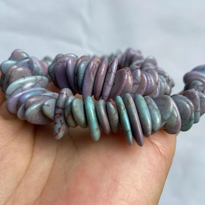 Rekonstituierte Türkis Perlen · Lila Scheibenstein für Schmuck DIY · Boho Naturstein Großlochperlen · 38cm Edelsteinstrang