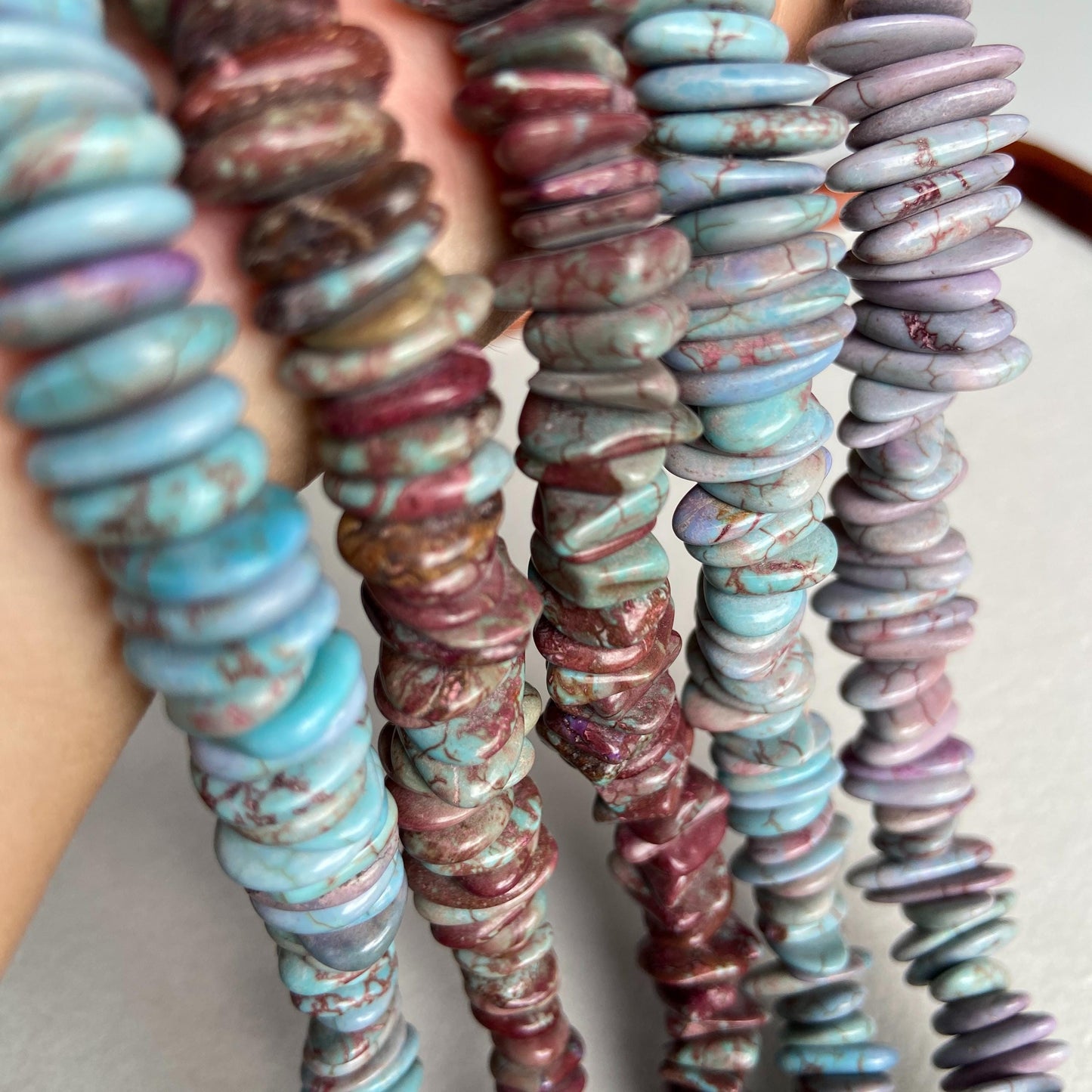 Rekonstituierte Türkis Perlen · Lila Scheibenstein für Schmuck DIY · Boho Naturstein Großlochperlen · 38cm Edelsteinstrang