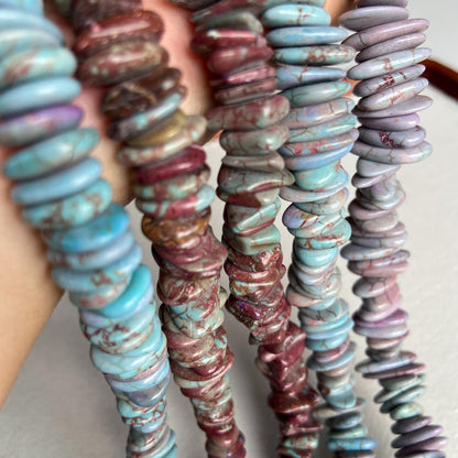 Rekonstituierte Türkis Perlen · Lila Scheibenstein für Schmuck DIY · Boho Naturstein Großlochperlen · 38cm Edelsteinstrang