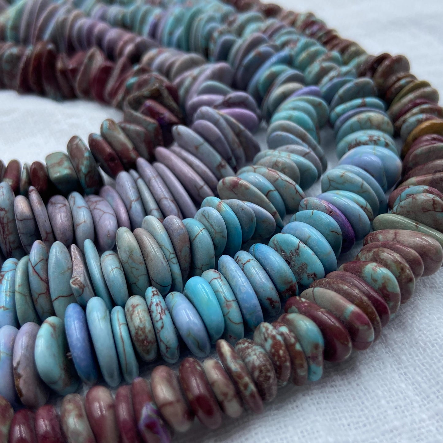 Rekonstituierte Türkis Perlen · Lila Scheibenstein für Schmuck DIY · Boho Naturstein Großlochperlen · 38cm Edelsteinstrang