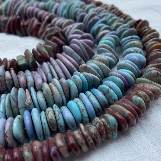 Rekonstituierte Türkis Perlen · Lila Scheibenstein für Schmuck DIY · Boho Naturstein Großlochperlen · 38cm Edelsteinstrang