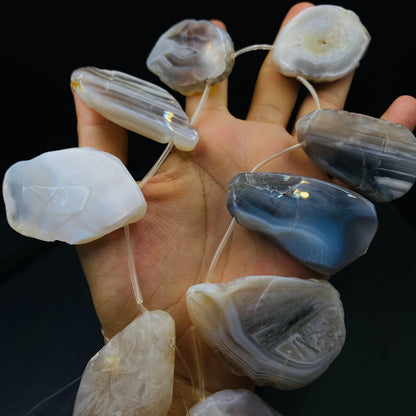 Natürliche Achat Scheiben mit Bohrung für Schmuckherstellung, Boho DIY Edelstein Anhänger, Heilstein Bastelperlen für Kette oder Ohrringe