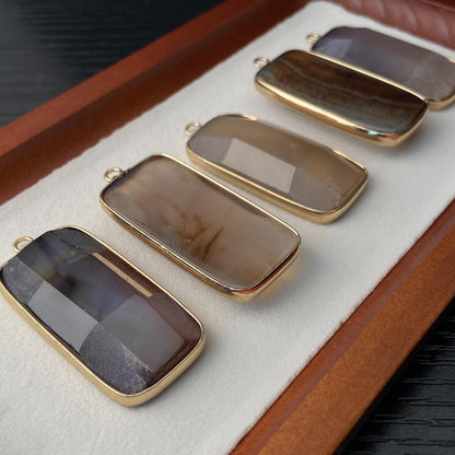 Natürlicher Achat Anhänger für DIY Schmuck · Goldrand · Facettierter rechteckiger Edelstein · Boho Bastelperle für Halskette