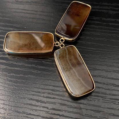 Natürlicher Achat Anhänger für DIY Schmuck · Goldrand · Facettierter rechteckiger Edelstein · Boho Bastelperle für Halskette