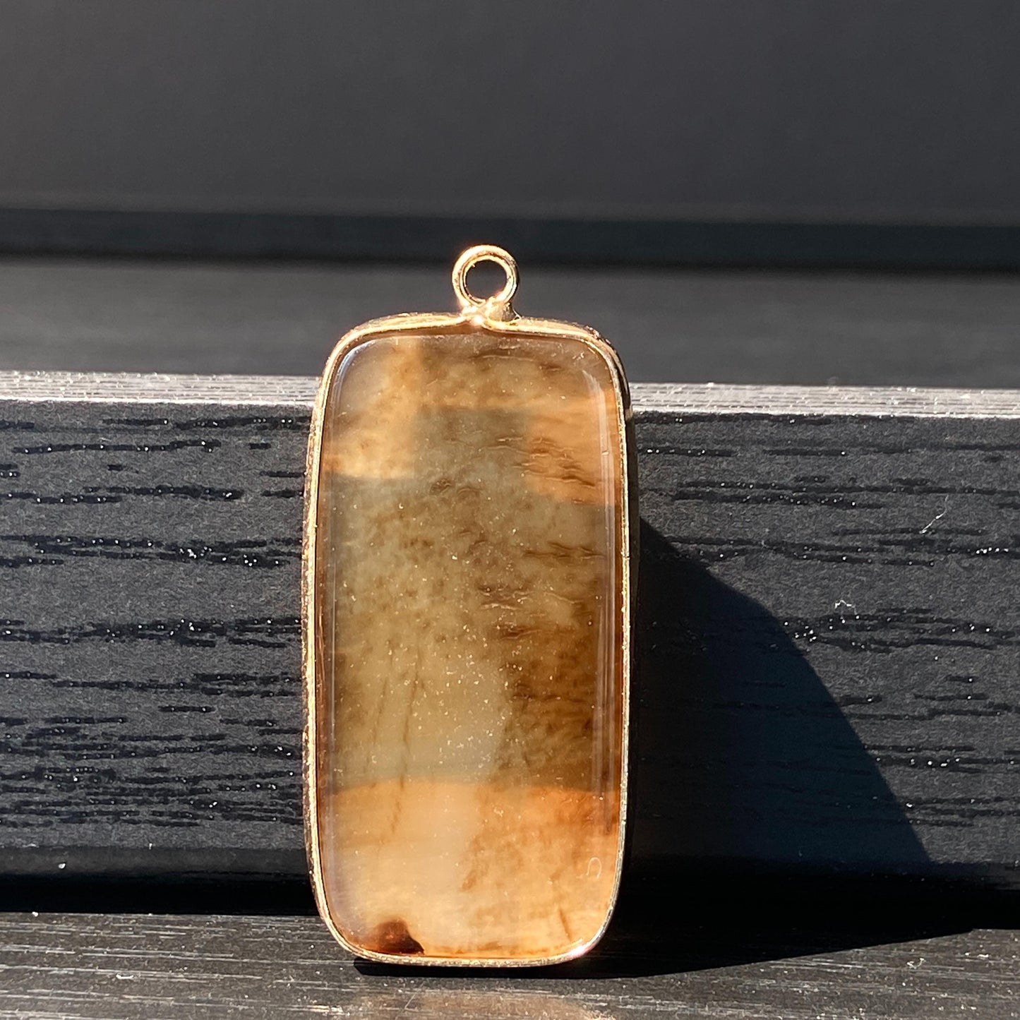 Natürlicher Achat Anhänger für DIY Schmuck · Goldrand · Facettierter rechteckiger Edelstein · Boho Bastelperle für Halskette