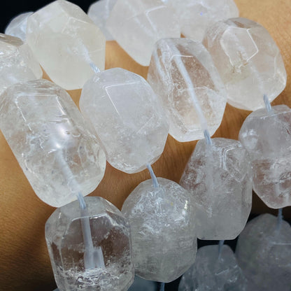 Facettierte Naturstein Perlen für Boho Schmuck DIY Projekte, Klarer Kristall für Heilstein Armband Kette Basteln 40cm Strang