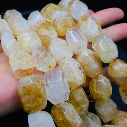 Natürliche Citrin Nuggets Perlen, gelbe Kristall Edelstein Strang für Schmuckherstellung, Boho DIY Bastelperlen, facettierte Heilsteine