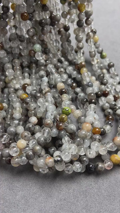 Natürliche large Einschluss‑Quarz Perlen lose | 5×5 mm·52 cm·19 g | DIY Armband‑ & Halsketten‑Material | Mehrfarbige Mineraleinschlüsse