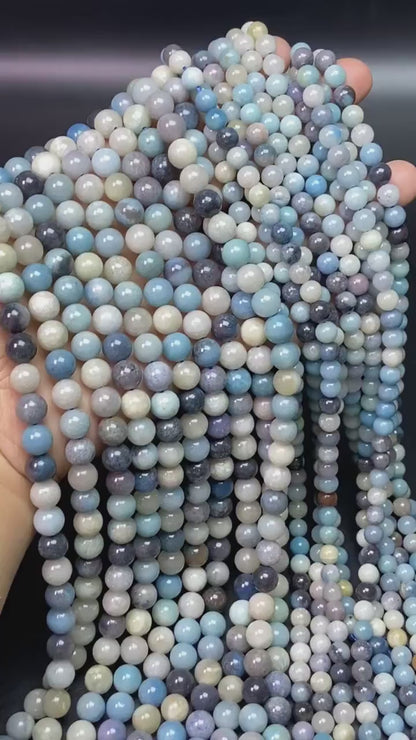 Natural Hydroxylapatite Beads 6 mm Round · 38 cm Strand | Soft Blue-White | DIY Bracelet & Necklace Making | Meditation Chakra Healing Crystals