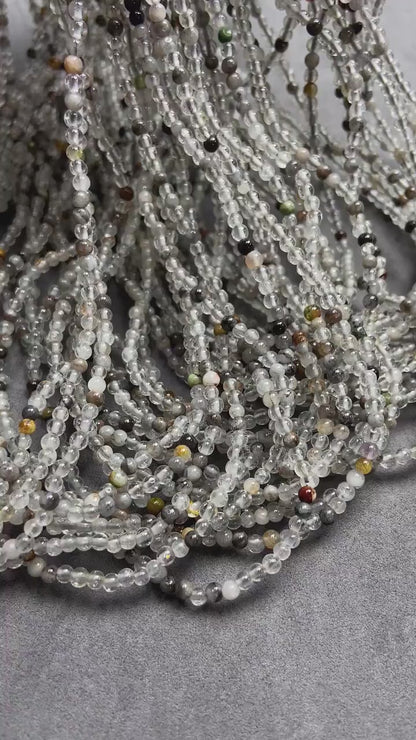 Natürliche Quarz-Perlen mit Einschlüssen lose | 3×3 mm·52 cm·7 g | DIY Armband‑ & Halsketten‑Material | Mineralische Einschlüsse