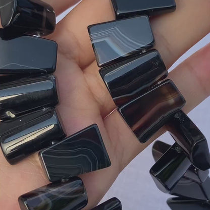 Natürliche Schwarze Achat-Perlen – Polierte Edelstein-Treppenperlen für Schmuckherstellung, Mala, Energieheilung & Boho DIY-Projekte,