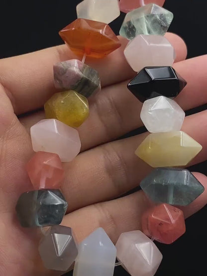 Bunte natürliche Edelstein Doppelspitzen Perlen Mix für Boho Schmuckherstellung DIY Armband Halskette Heilstein Bastelperlen Halbstrang